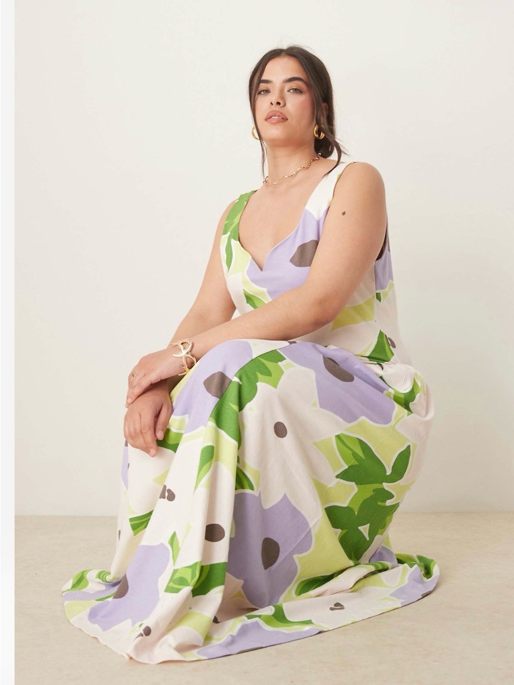 ASOS Curve sweetheart godet midi dress in floral print - Picture 2 of 4